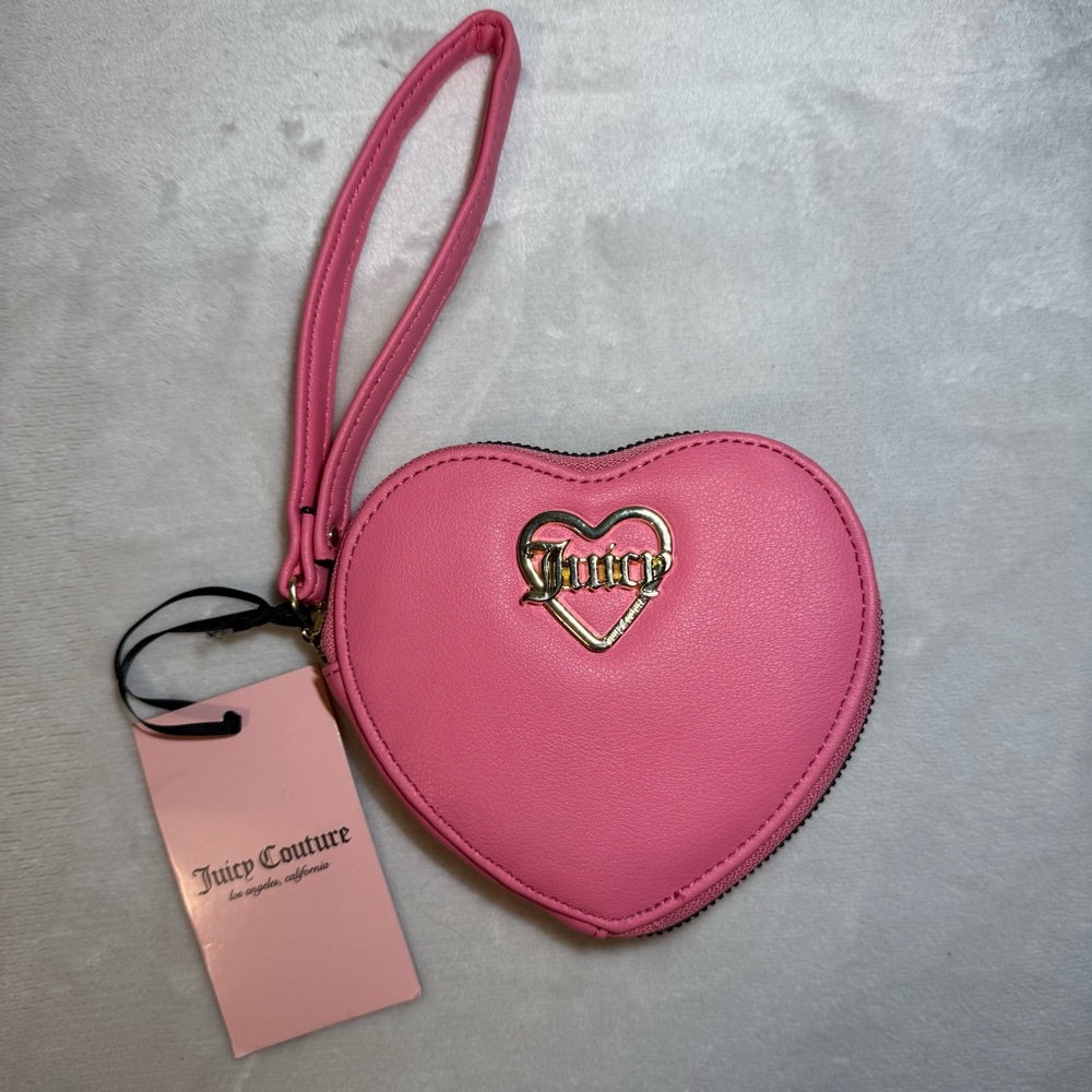 Juicy Couture Pink Heart Coin Purse Wristlet NWT Y2K Gold Logo Mini Bag